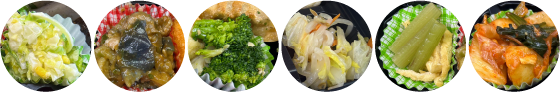 お弁当に入る彩り豊かな副菜（サラダや煮物など）6種類